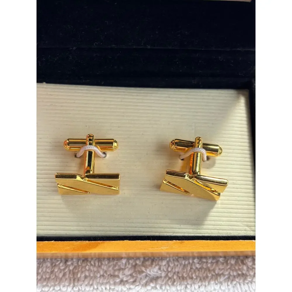 Geoffrey Beene Gold Plated Mens Cufflinks Geometric Design New NWT Engraveable